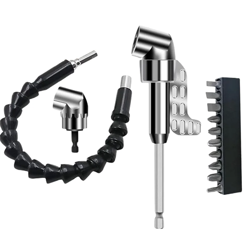 ABLU-105 Degree Right Angle Drill Adapter,Corner Angled Screwdriver, 1/4In Hex Shank Driver Angle Drill Attachment (4PCS Set)