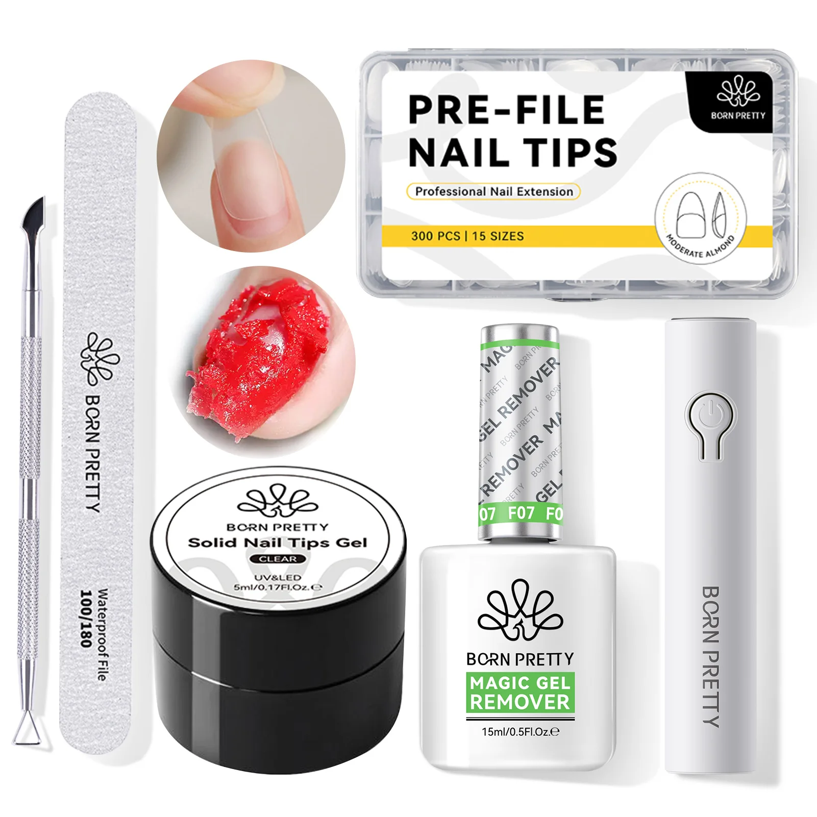 

BORN PRETTY Набор гель-лаков для наращивания ногтей Сушилка для ногтей Tips Faster Magic Remover Клей для ногтей Буфер Поддельные кончики ногтей Soak Off Too