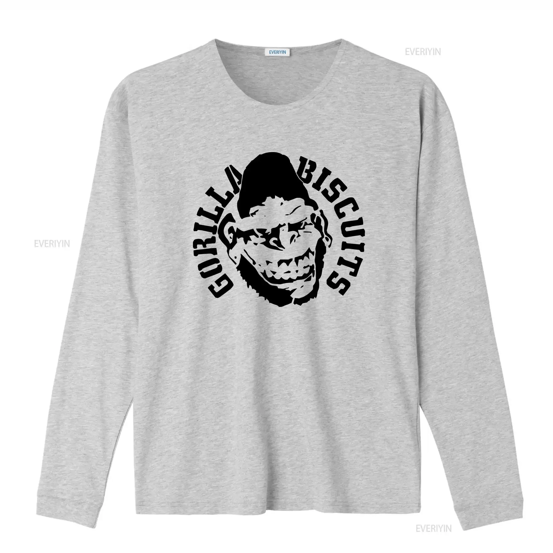 تي شيرت غوريلا بسكويت رمادي للمعجبين جميع المقاسات VC1180 بأكمام طويلة عتيق مغسول قليلاً أنيق للارتداء اليومي للجنسين