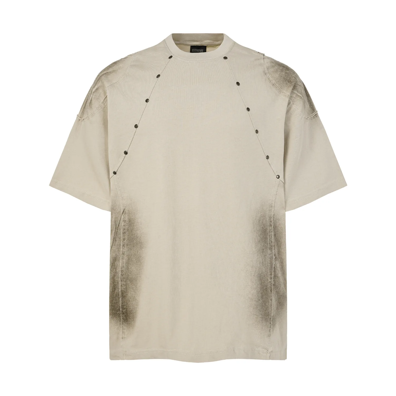 Men's Fashion Loose Fit Vibe Style Hip Hop T Shirt With Rivets High Street Washed Vintage Y2K Tees Summer Short Sleeve Tops