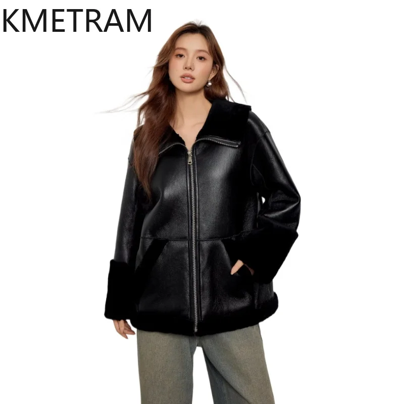 내추럴 메리노 양털 양면 퍼 재킷 여성 블랙 리얼 퍼 코트 겨울 가죽 재킷 여성 의류 2025