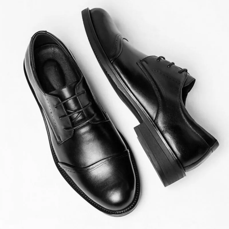 

Fashion Formal Suit Dress Shoes Black Genuine Leather Sewing Lace up Breathable Gentlemen Wedding Dress Shoe