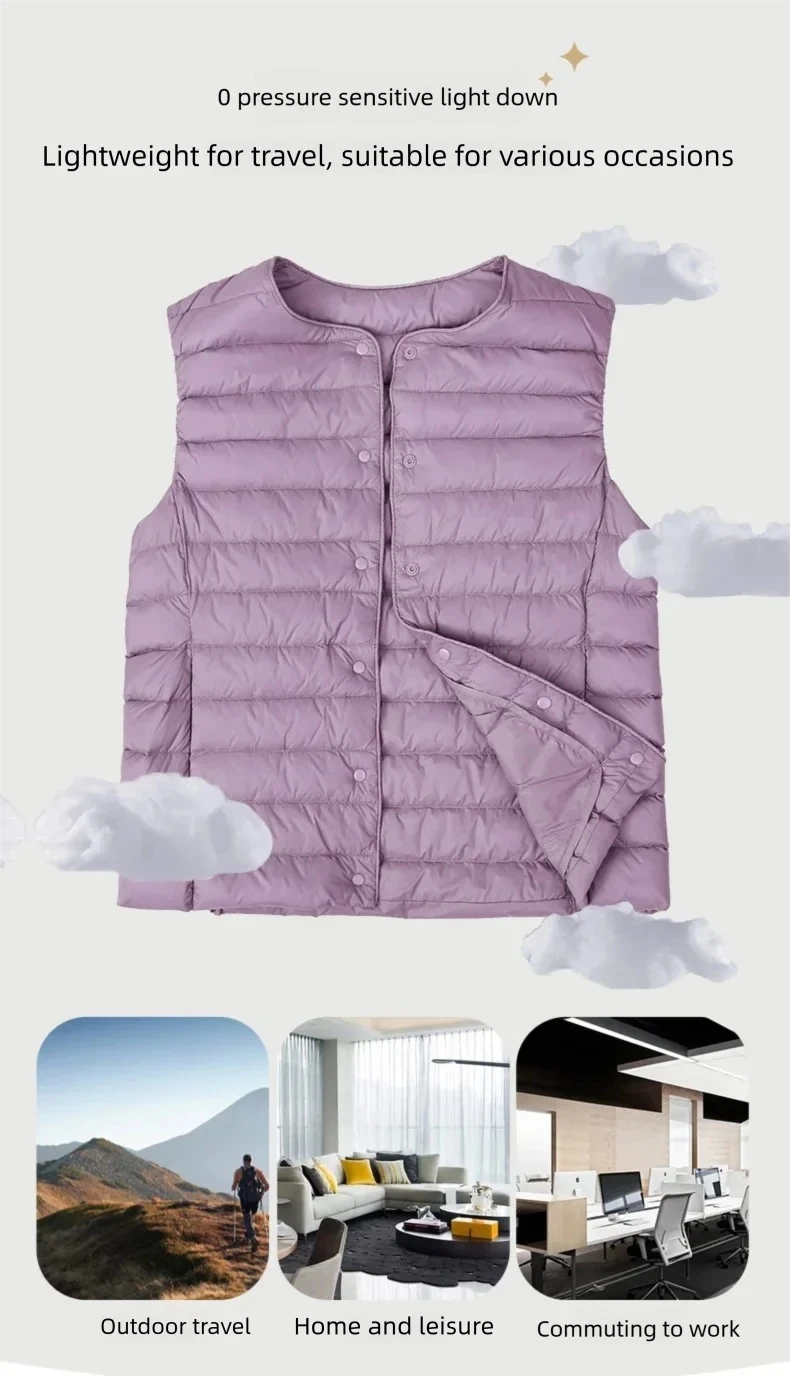 Women's Slim Fit Sleeveless Vest Ultra Lightweight White Duck down Warm Inner Packable Liner Jacket for Outerwear