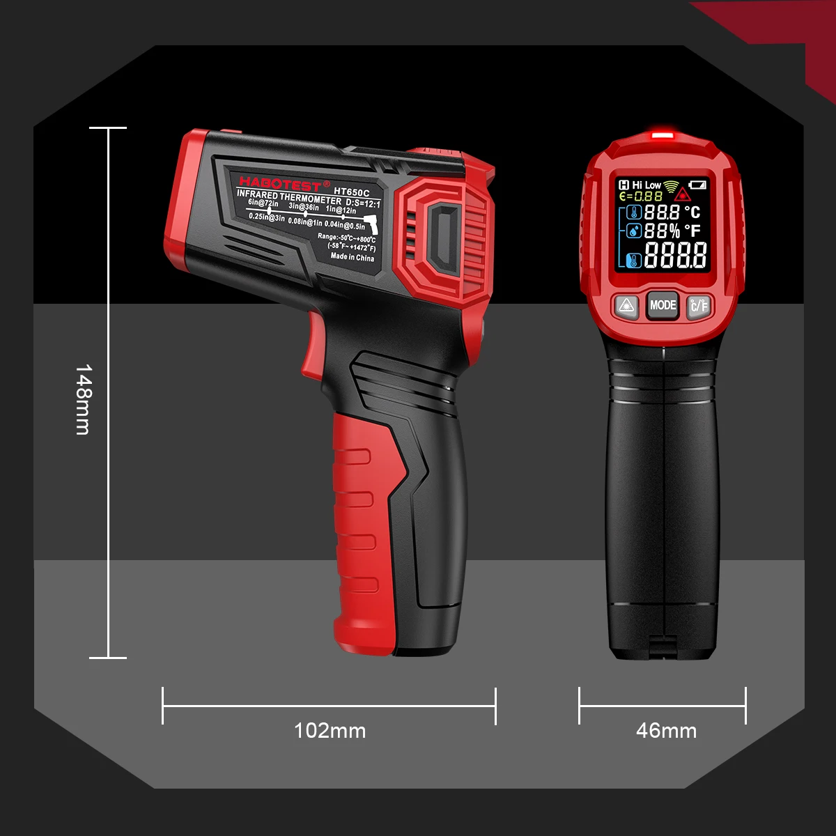 HABOTEST HT650 Digital Infrared Thermometer Non-Contact laser Thermometer Gun Pyrometer Imager Hygrometer IR Termometro Tester