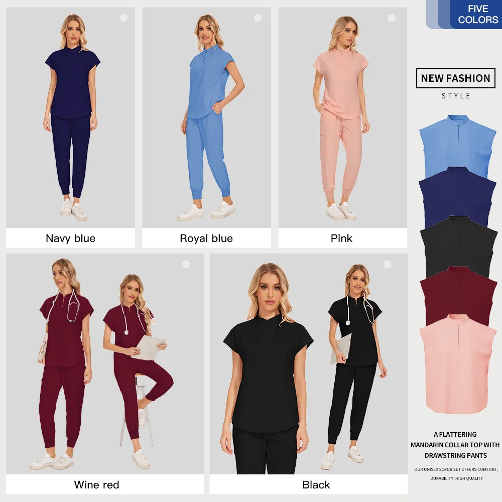 Quick-dry Surgical Scrub Uniform Elastic Short Sleeve Medical Scrubs Set Women Pet Hospital Veterinary Medical Tops Jogger Pants