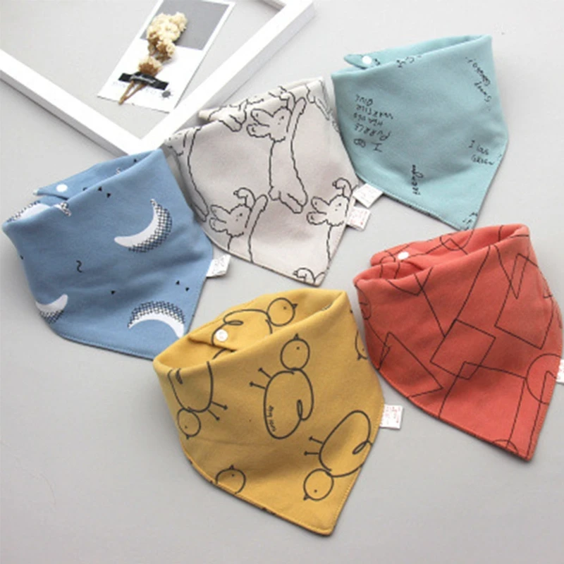 Q0KB 5 Pcs Baby Feeding Drool Bibs Saliva Towel for Triangle Scarves Bandana Soft Cotton Bibs Adjustable Button Burp Cloth