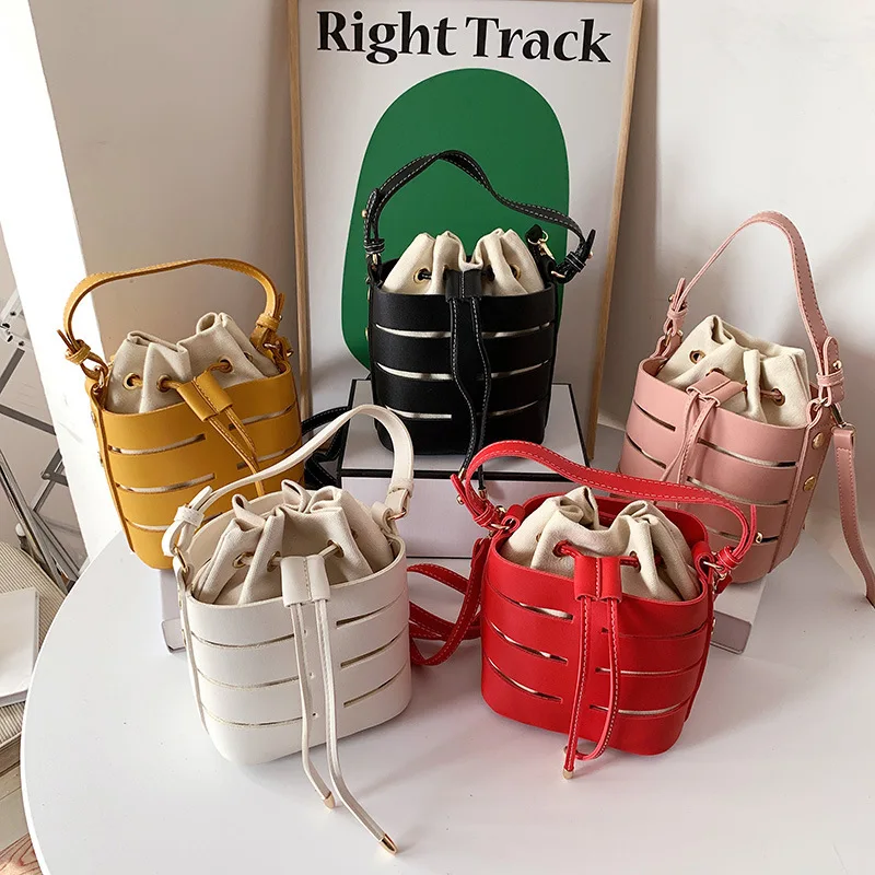 شخصية جوفاء خارج حقيبة يد بولي PU النسخة الكورية 2025 الربط الكتف Crossbody دلو حقيبة الصيف الرباط حقيبة شاطئية #3