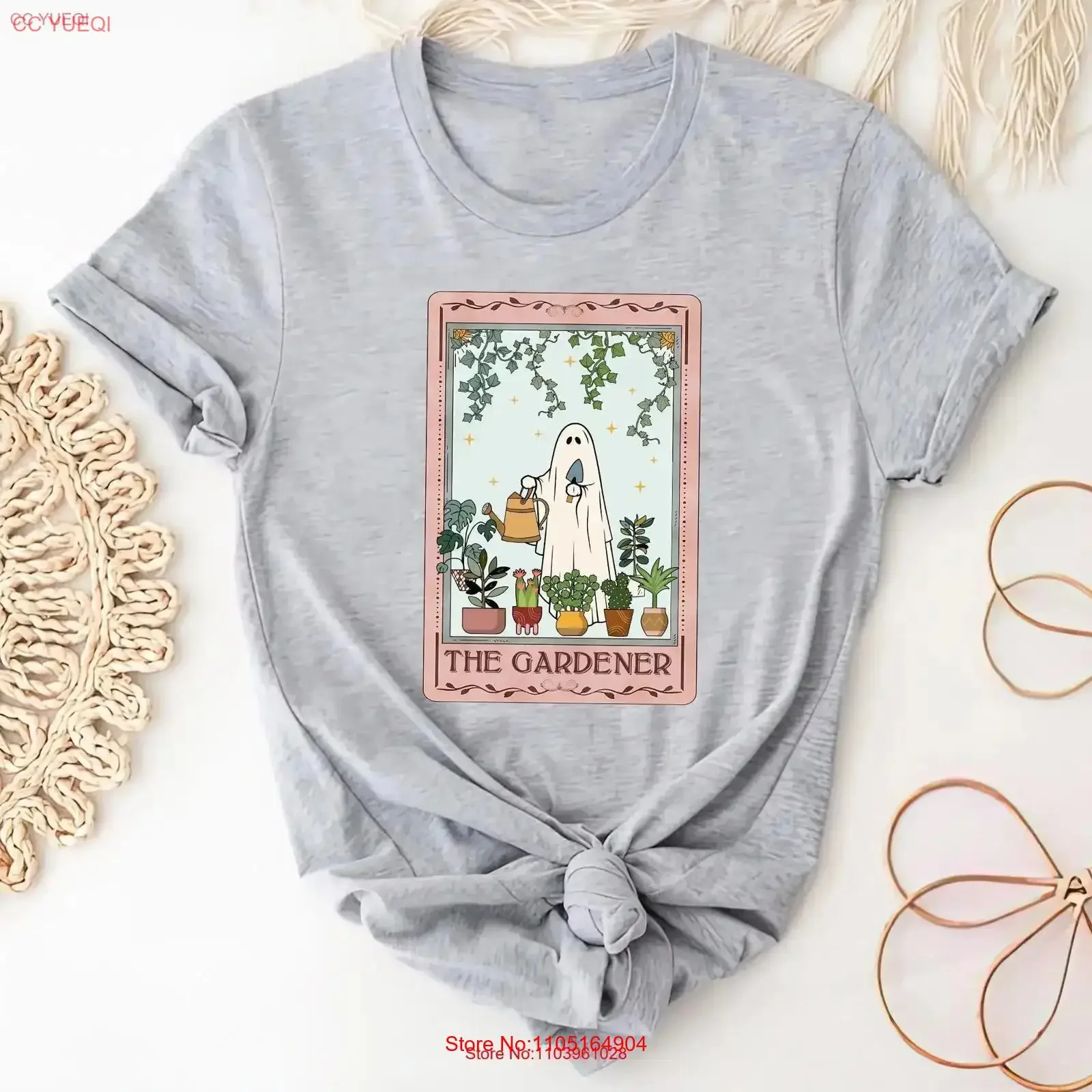 

The Gardener Tarot Card T Shirt Gardening GhosT Halloween Plant Lover Outfit vintage Washed Stylish homme Breathable fashion