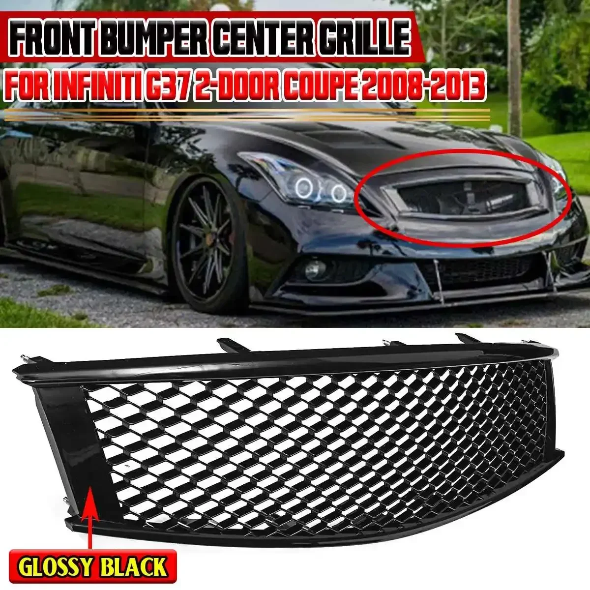 G37 Honeycomb Mesh Car Front Grill Grille For Infiniti G37 2-Door Coupe 2008 2009 2010 2011 2012 2013 Front Bumper Racing Grills