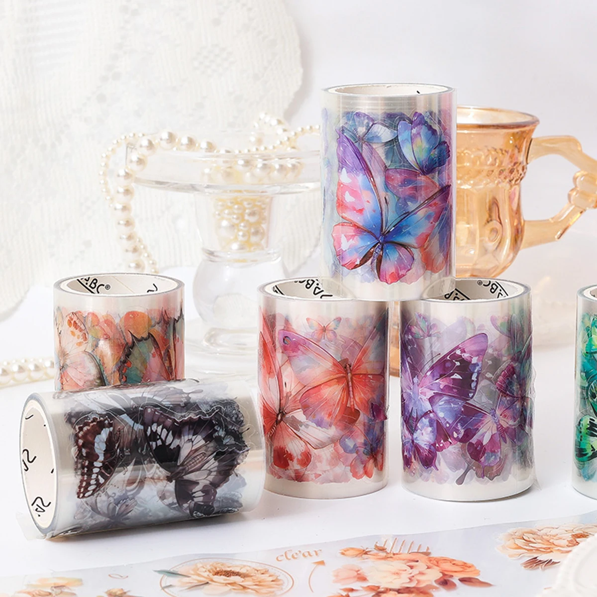 6 ロール/パック蝶花テーマテープ DIY ハンドブックジャーナル電話ケースガラスマグ装飾友人へのギフト