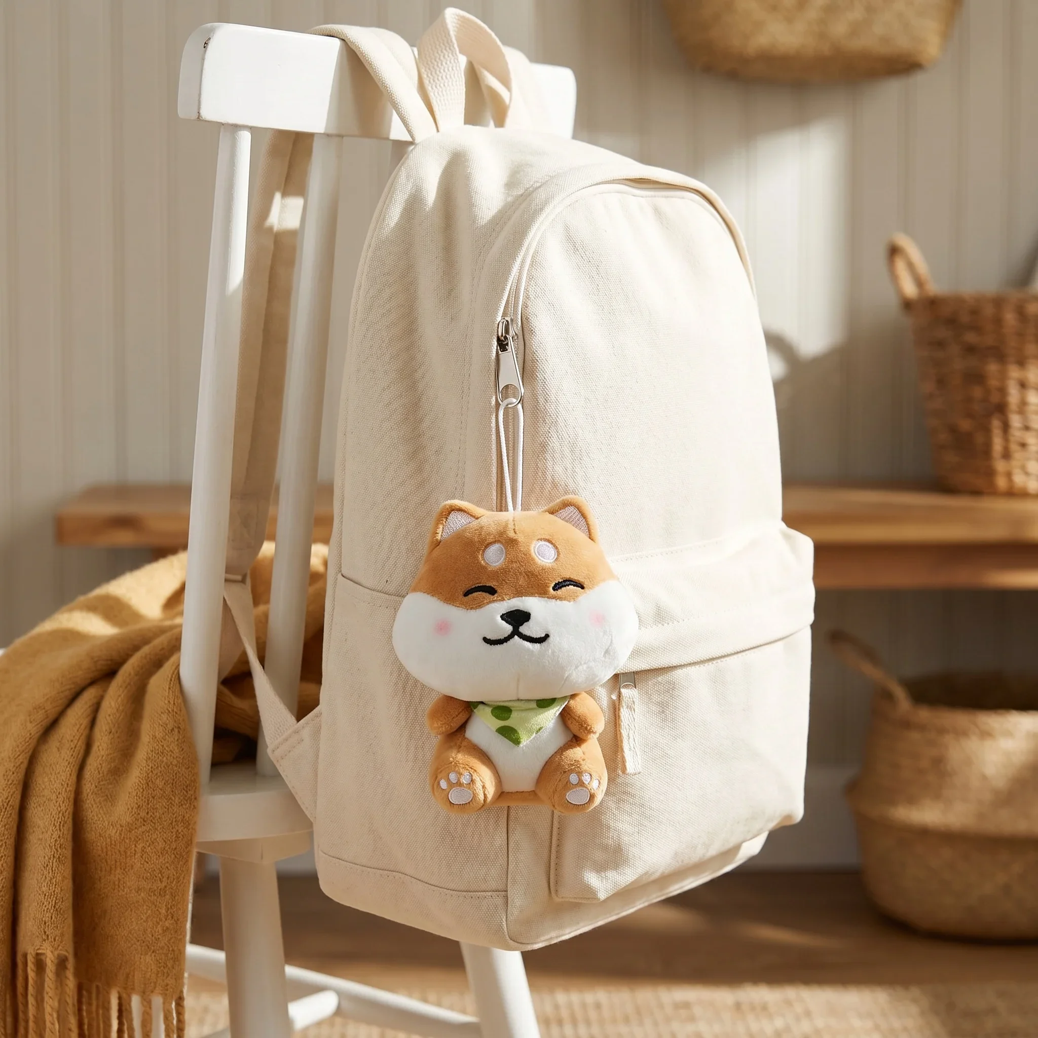 10cm 3pcs Cute Shiba Inu Plush Keychain, Soft and Fluffy Mini Dog Charm with Plaid Bandana, Bag Accessory, Gift for Dog Lovers