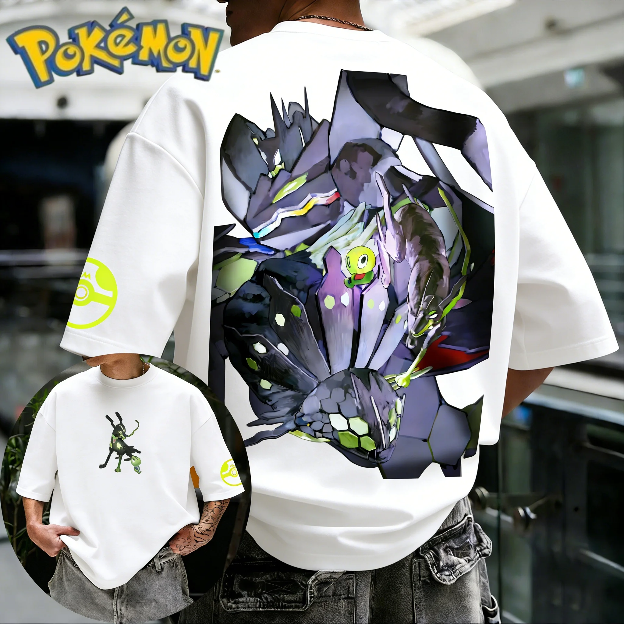

Футболка унисекс из чистого хлопка с коллаборацией Pokémon Anime Zygarde 2026, летняя новинка, уличный хип-хоп, повседневная, в стиле Y2K, для родителей и детей