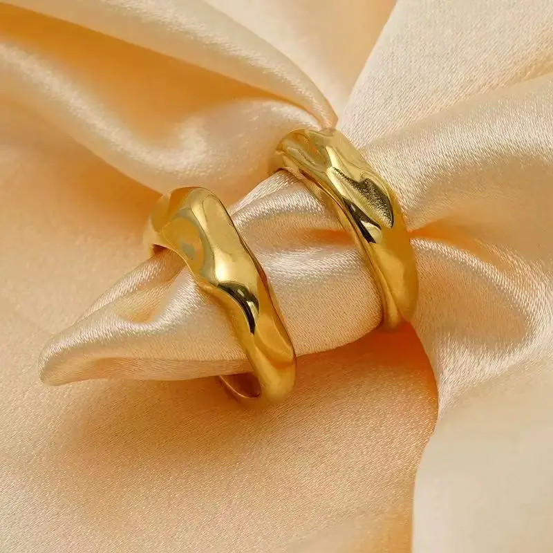 3PCS High-Quality Minimalist Gold Hammer Patterned Irregular Thick Men's And Women's Ring Set, Fashionable And Creative Jewelry