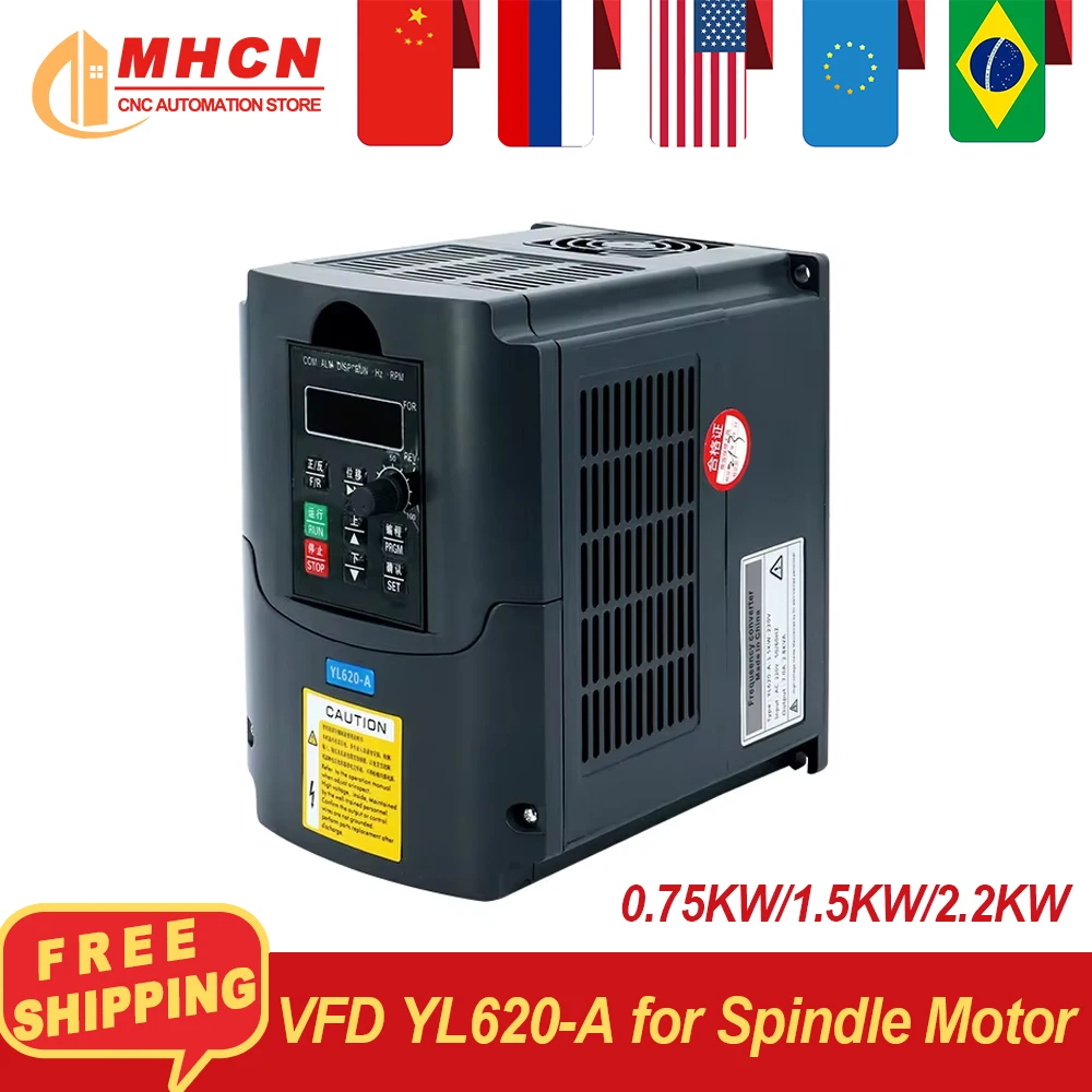 MHCN YL620-A Inverter VFD 0.75KW 1.5KW 2.2KW Speed Controller Single Phase input 110v 220v 380v 3 Phase Output for Spindle Motor