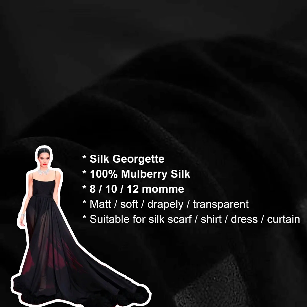 Tissu en soie tulle de luxe CISULI, 100% pure soie de mûrier, chiffon georgette 12 momme/largeur 55 pouces, transparent, respirant