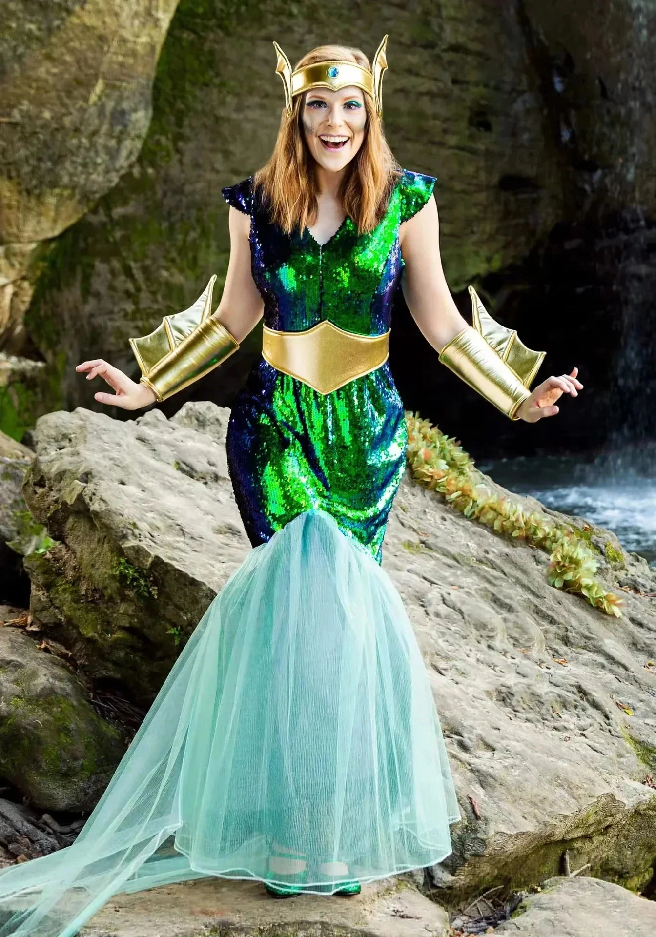 Easter Purim Halloween Costume for Men Women Greek Mythology Neptune King Women Sea Siren Queen Costume Couples Cosplay Clothing