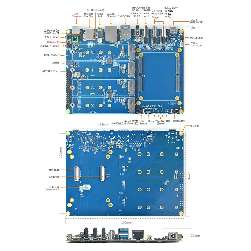 Cm3588 Plus Nas Kit Rockchip Rk3588 Development Board Pcie 2.5G Ethernet Controller Ondersteunt Openwrt, Android,Linux