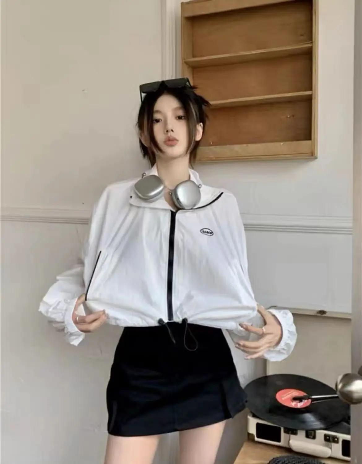 Korean Cropped Jacket Women Y2k Streetwear Loose Vintage Harajuku Outdoor Track Jackets Causal Short Thin Sports Outwear New