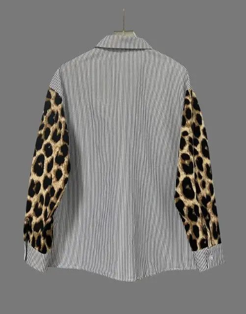 Spring Summer Women's Shirt New Loose Patchwork Striped Shirt Top Fashionable Loose and Comfortable Retro Color Blocked Shirt