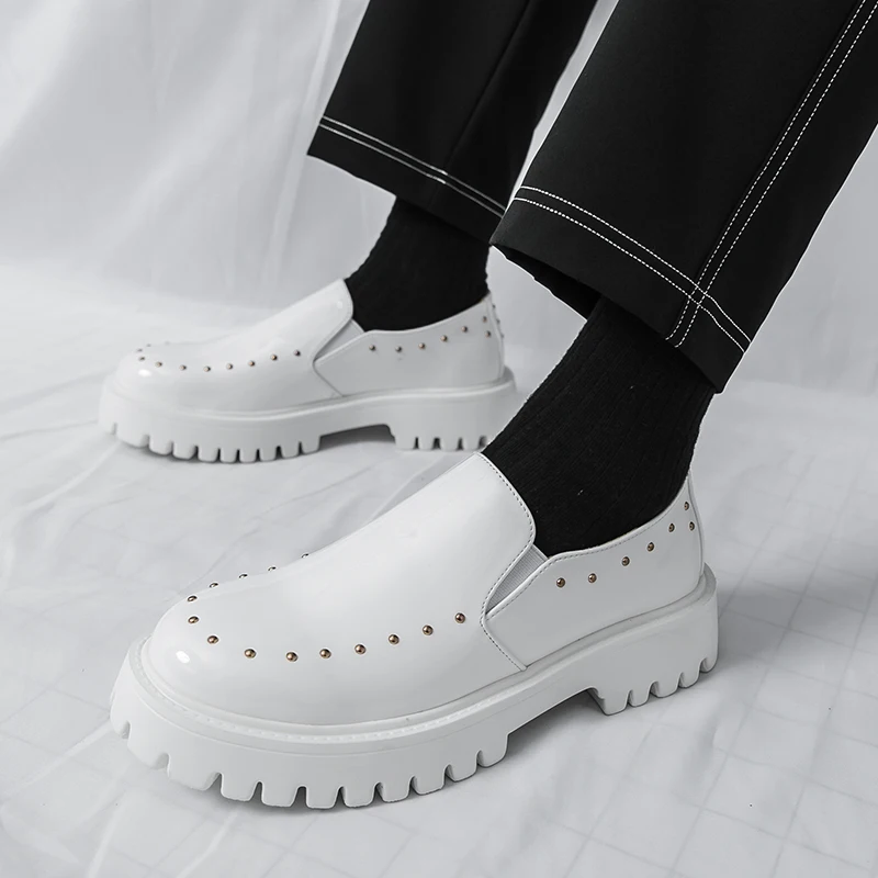 

Классические белые кожаные лоферы, мужские мокасины, кожаная обувь без шнуровки на платформе для мужчин, удобная легкая мужская повседневная деловая обувь