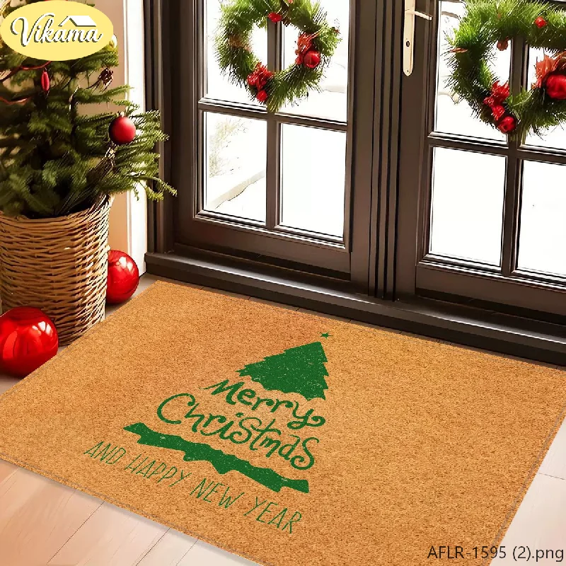Cardinal & Plaid Christmas Flannel Snow Scene Door Mat, Non-Slip Washable Xmas Area Rug for Entryway Front Door Living Room