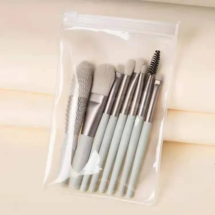 8pcs Travel Foundation Powder Eyebrow Eyelash Makeup Brush Cosmetics Full Kit with Bag Portable Professional Beauty Accessories