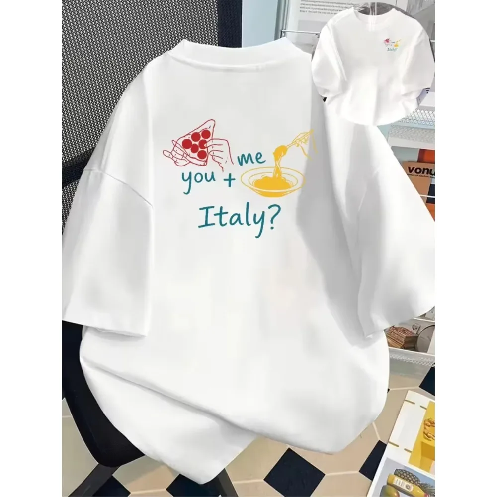 Men Women's Italian Cuisine Graphic T-Shirt - You + Me = Italy Pasta & Wine PrintCrew Neck Top Spring Summer Tee Italian T Shirt