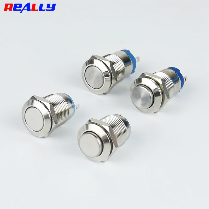 12mm 1NO Momentary Latching Push Button Switch High Flat Head Push Button Waterproof Metal Switch 2A 250V AC