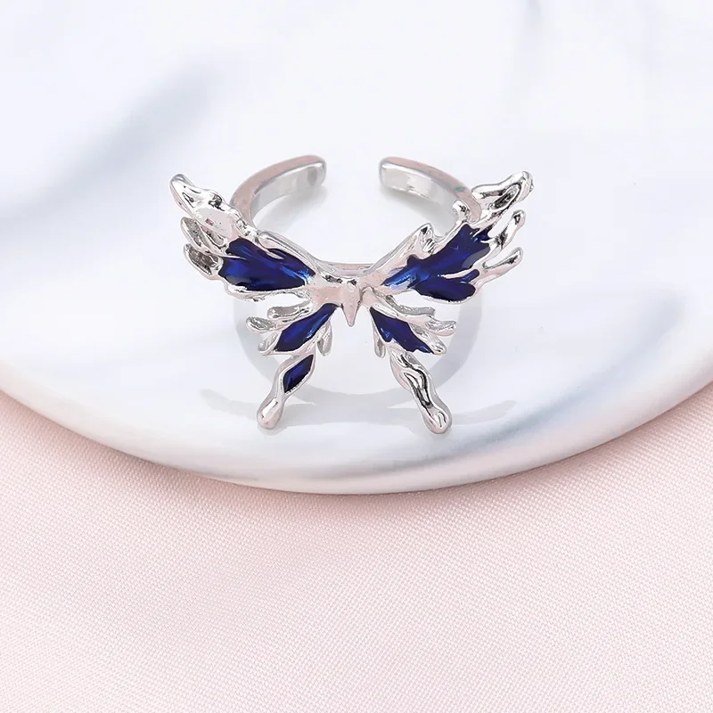 Personality Red Enamel Butterfly Opening Rings for Women Punk Style Charm Stainless Steel Finger Ring Hip Hop Jewelry Y2K Gift