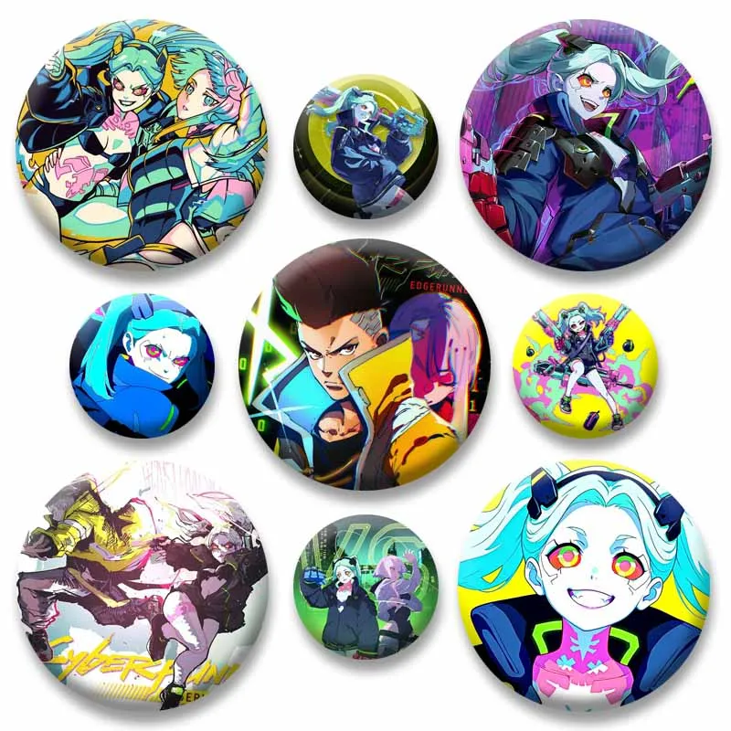Lucyna Kushinada Rebecca Exquisite Cartoon Lapel Pins Round Snap-in Badge Anime Figure Brooch Backpack Accessories Jewelry Gifts