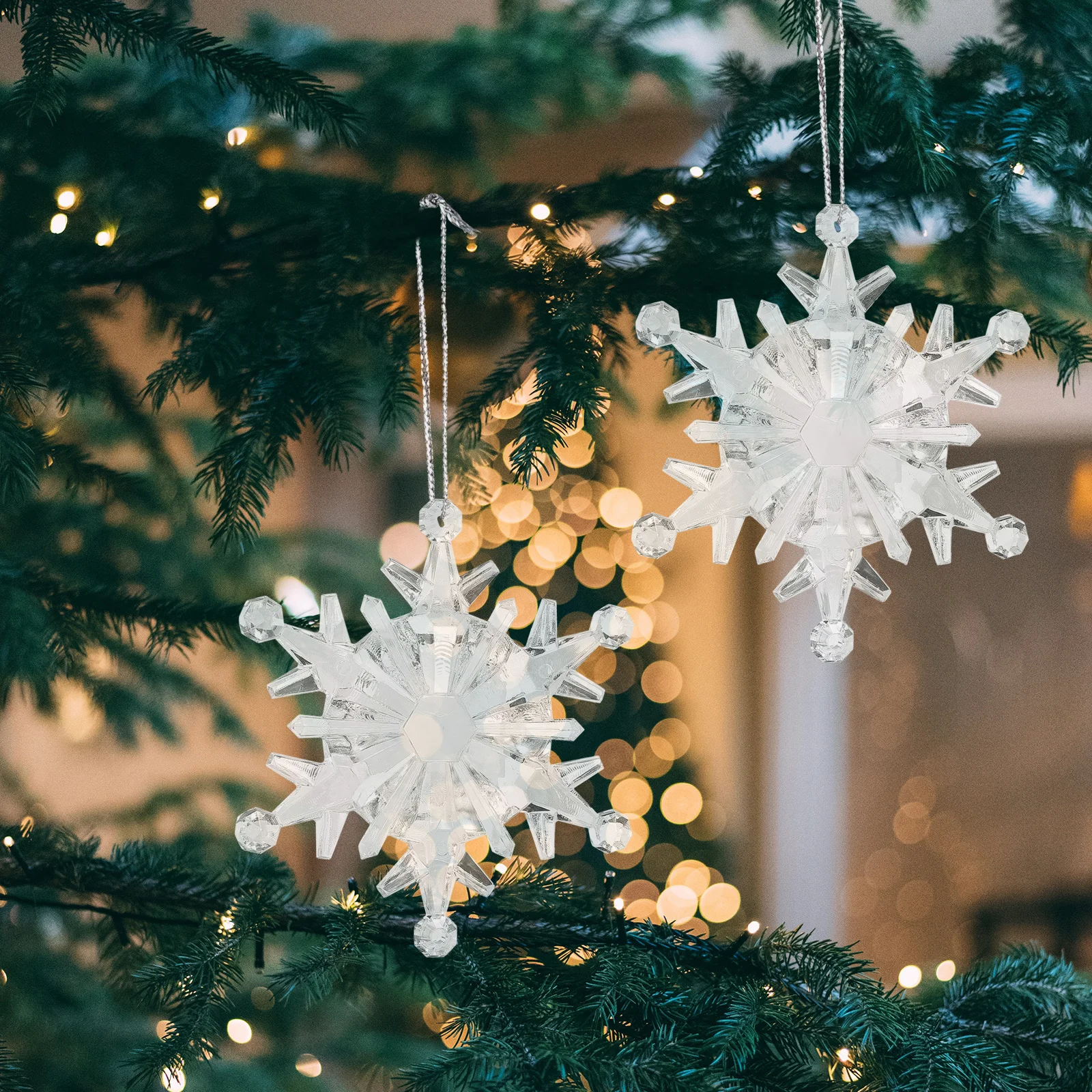 50 Pcs Hanging Snowflake Decorations Miniature Ornaments Christmas Crystal Snowflakes Party Decorative Crafts