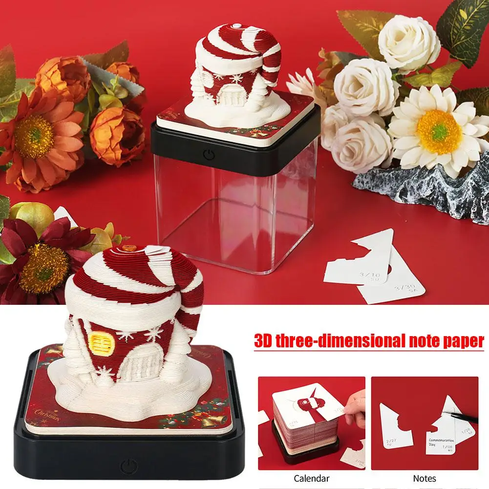 Christmas House Three-dimensional Handmade Carving Paper Sticky Art Calendar Pads Note Notes Paper Craft Desk Notepad Memo U5t5