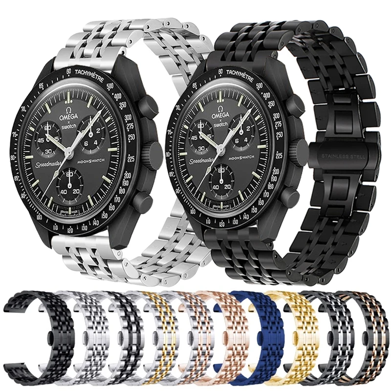 Для Omega X Swatch Joint MoonSwatch Ремешок из нержавеющей стали 20 мм 22 мм Ремешок для часов Amazfit Bip 6 5 3 3Pro/GTR GTS 2 3 4 42 47 мм