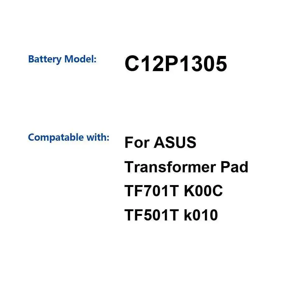 

Tablet Battery C12P1305 Long Lasting For Asus Transformer Pad TF701T K00C TF501T K010 7900Mah