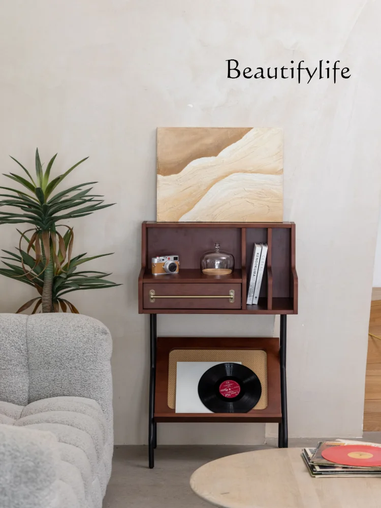 Modern Minimalist Magazine Bookshelf Side Cabinet Gramophone Record Rattan Retro Living Room Storage