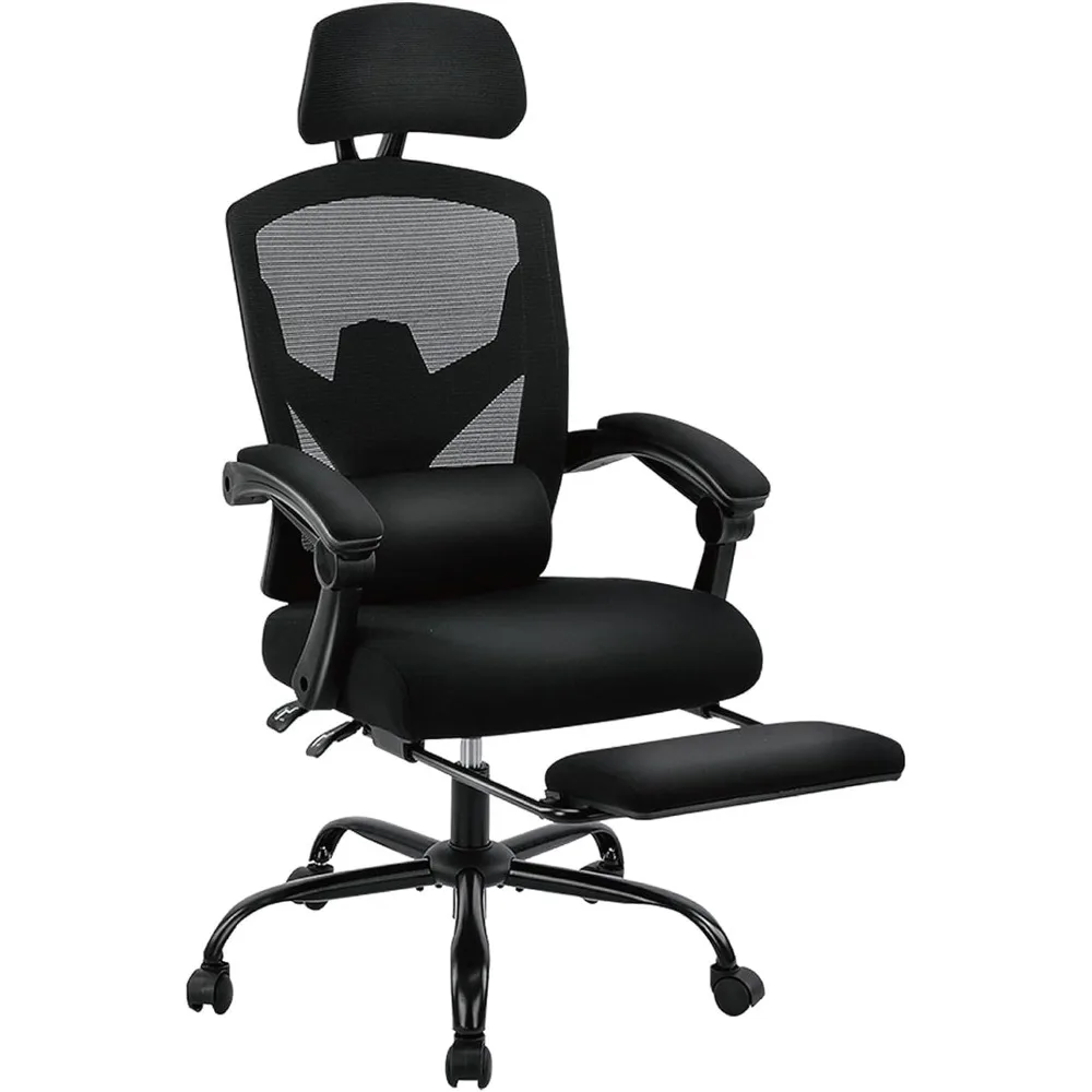 

Home Office Desk Chair with Footrest, High-Back Chairs with Wheels, Comfy Arms for Home, Office, Gaming, Student, Black
