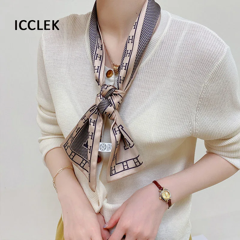 Korean fashion letter thin narrow long ribbon women's fashion small silk scarf hair band spring and autumn decorative scarf