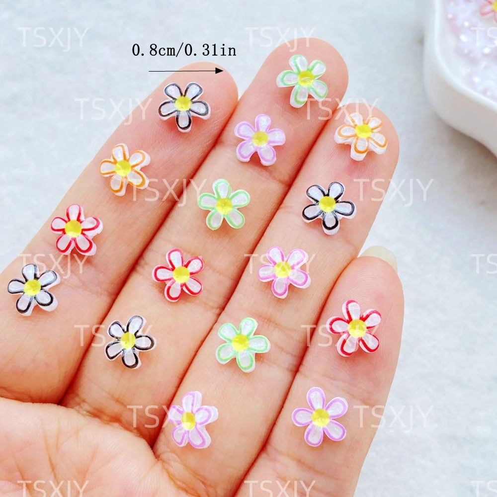 50pcs Mix Resin Mini Colorful Shining Flowers Flatback Flower Figurine Nail Art DIY Wedding Scrapbook Jewelry Crafts Accessories