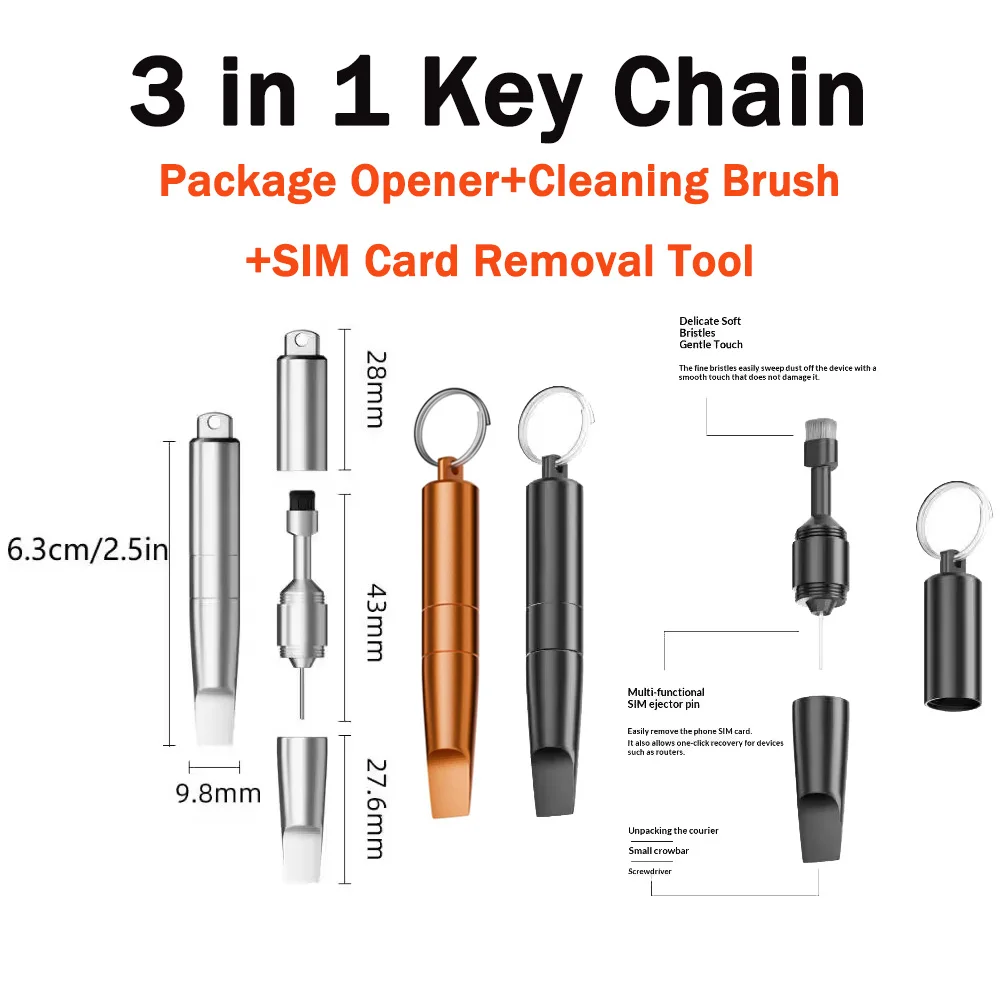 3-in-1 Cleaning Brush Mobile Phone Card Pin Keychain Sim Battery Compartment Multi-Function Cleaning Brush Handset Cleaning