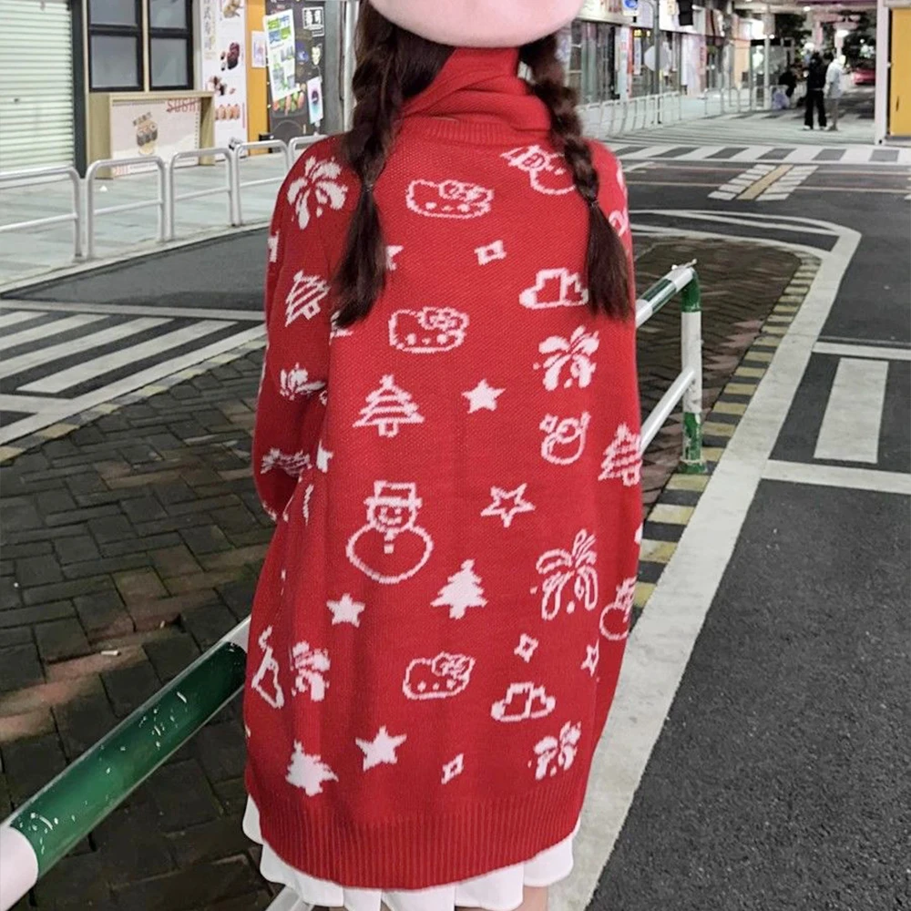 Cute Sanrioed Christmas Hello Kitty Sweater Scarf Suit Kawaii Anime Figure Sweater Top Sweet Girl Student Harajuku Trend Loose