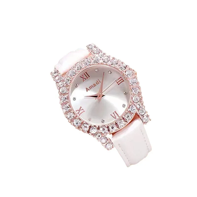 Elegantes y lujosos relojes de pulsera de cuarzo con cara de concha para mujer, relojes casuales con diamantes de imitación, regalos para mujer