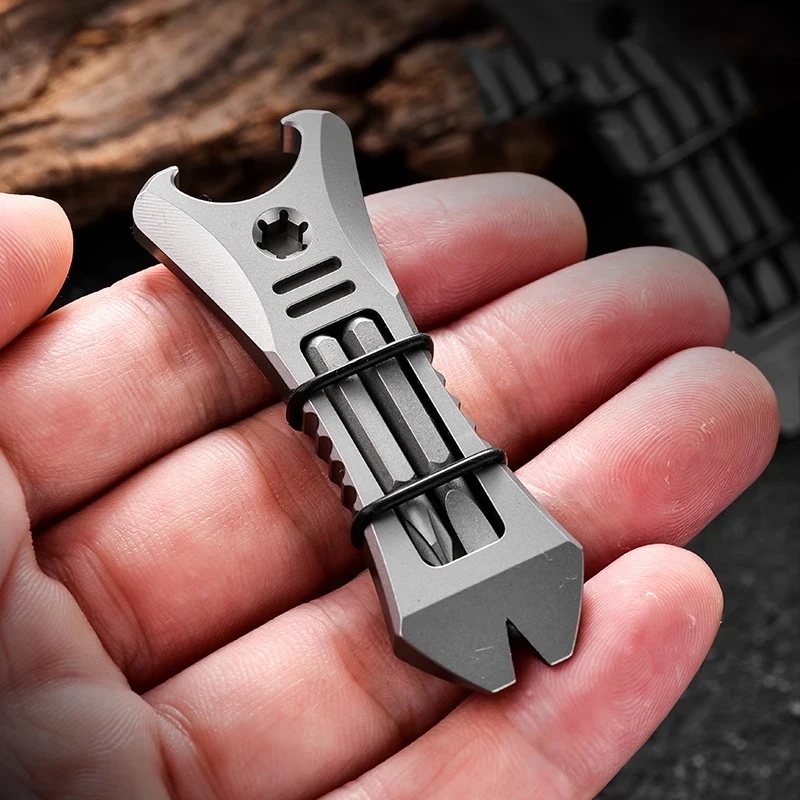Outdoor EDC Mini TC4 Titanium Alloy Multi-function Sliding Rod Multi Screw Sliding Rod Bottle Opener Portable Gadget Tools