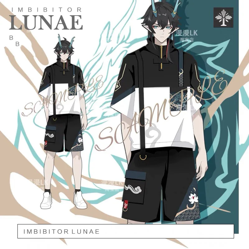 Honkai Star Rail Dan Heng Imbibitor Lunae Cosplay T-Shirt and Shorts Tops Pant Set Costume Short Sleeve Summer Cool Streetwear