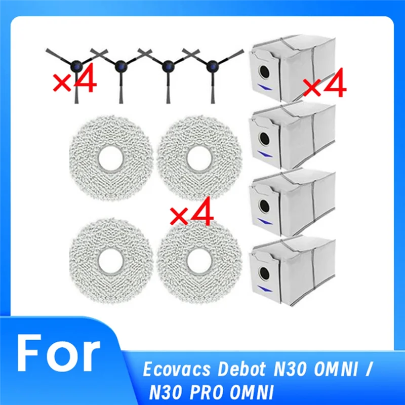 

AB34-12 Pcs For Ecovacs Debot N30 OMNI / N30 PRO OMNI Vacuum Cleaner Replacement Brush Dust Bag Cloth Cover Kit