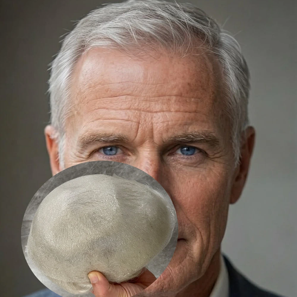 80%Density 0.02mm Invisibility Thin Skin Vloop Prosthetic 1b80 Grey Black Male Toupee Human Hair Men Capillary Prosthesis System