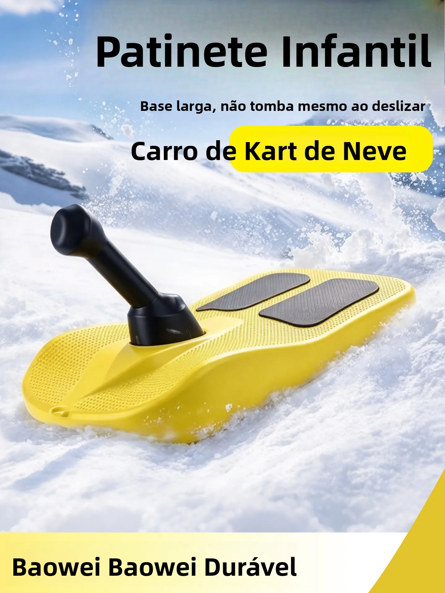 mildew-resistant-children's-sledge-with-brake-handle-snowboard-skiing-cart-durable-kids-outdoor-winter-sports-equipment