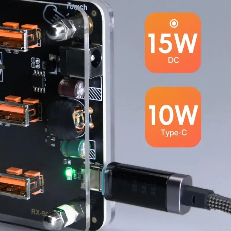 31BA Power Only USB Board with 15 Ports, Clear Acrylic Open Frame, Touch Switches, Type C and DC12V Input USB Adapter for DIY