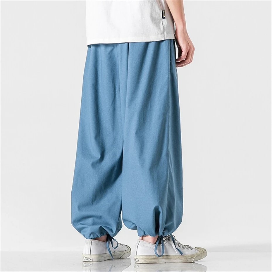 Large Size Thin Joggers Pants Mens Summer Cotton Linen Harem Trousers Men Harajuku Vintage Chinese Style Baggy Wide-leg Pant