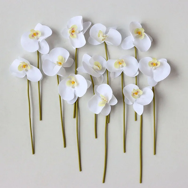 12Pc Artificial White Feel Orchid Real Touch Phalaenopsis Fake Flowers Home Party Wedding Decoration Flower Arrangement Material