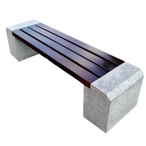 Modern Design Natural  Wooden Grey Granite Garden Park Bench Public Waiting Bench Chair Outdoor Patio Gym-Steel Material